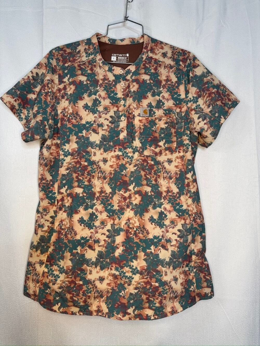 418. Carhartt Modern Fit Floral Print Scrub Top Size L